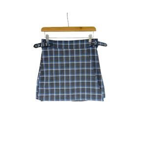 Women's Mags & Pye Blue Black Plaid Skirt School Girl Wrap Buckle Size 10